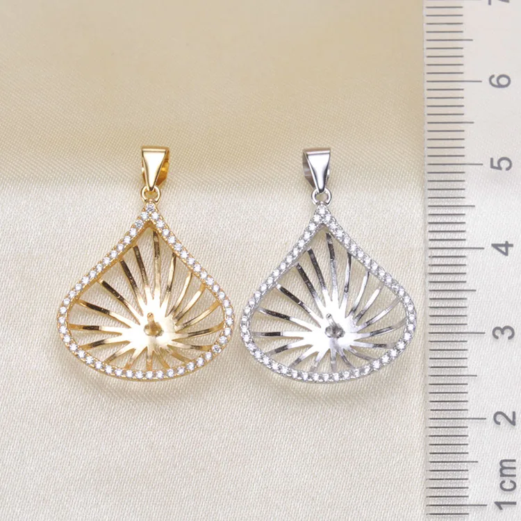 S925 Sterling Silver Shell Pearl Pendant Jewelry Findings Women DIY Pearl Pendant Holder Silver&Gold Color 3Pcs/Lot