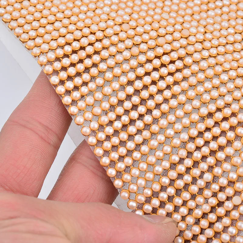 

JUNAO 45*120cm Hotfix Gold White Pearl Rhinestones Mesh Fabric Aluminum Mesh Metal Trim Iron On Crystal Applique Strass Crafts