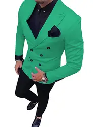 Tux & fjFor Wedding Party Blazer pour homme, veste et pantalon à double boutonnage, revers cranté, vert, nouveau, 2 pièces, 2024