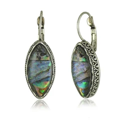 LE SKY New Abalone Shell Dangle Square Round Heart Shape Earrings For Women Vintage Antique Plated Fashion Jewelry