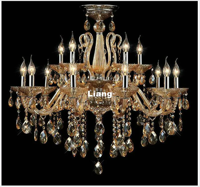 

Free Shipping Modern Amber Crystal Chandelier D90cm H70cm 18L LED Candelabro for Coffee Shop Bar Kid Modern Crystal Chandelier