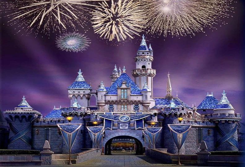 7x5FT Funfair Fireworks Palace Castle Entrance Night Sky Custom Photo Studio Background Backdrop Vinyl 220cm x 150cm