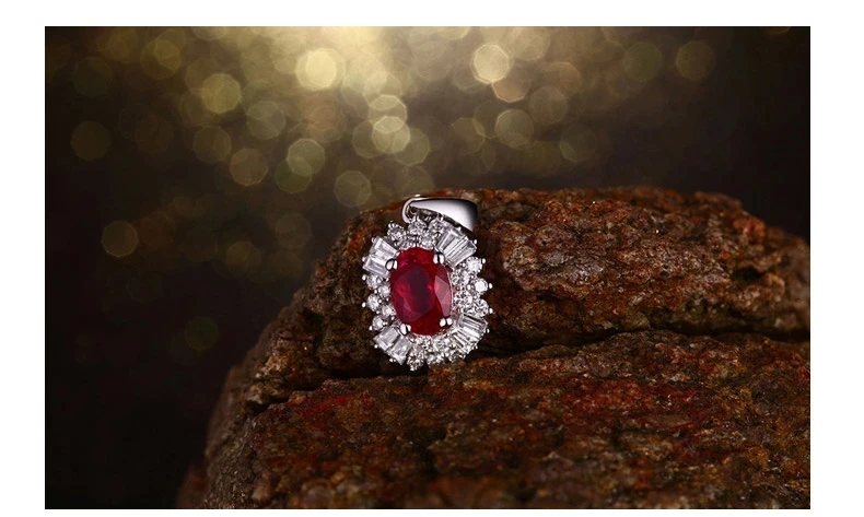 CaiMao 18KT/750 White Gold 0.7 ct Natural Red Ruby 0.40 ct Full Cut Diamond Engagement Gemstone Pendant Jewelry