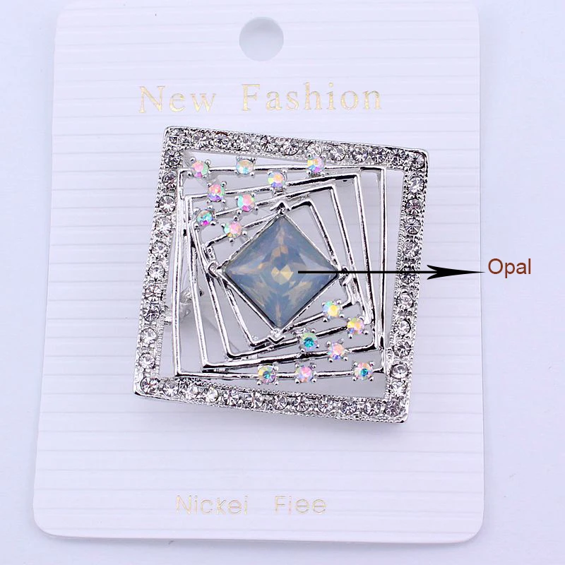 TANGTANG Pin Badges Brooch With Rhinestones Square Brooches Silver Color Crystal Womens Jewellery Metal Charming Brooch Pin Gift