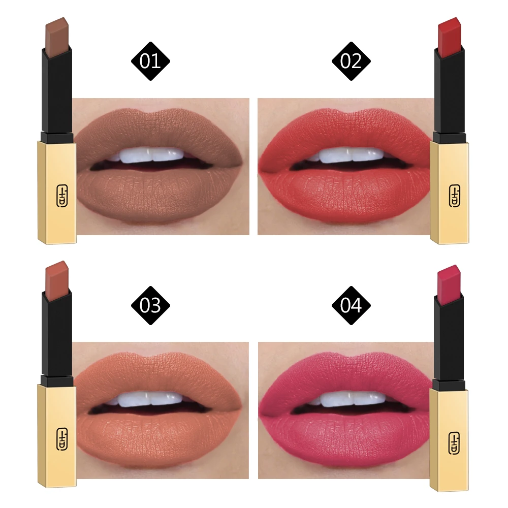 Hot sale Small gold bars matte square lipstick Lasting waterproof non-stick cup lipstick lipstick cosmetics