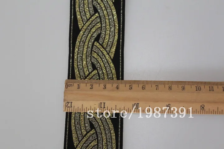 10 yards/lot Woven Jacquard Ribbon about 4.5cm gold vintage style geometric For curtain and clothing accessory LS-0529