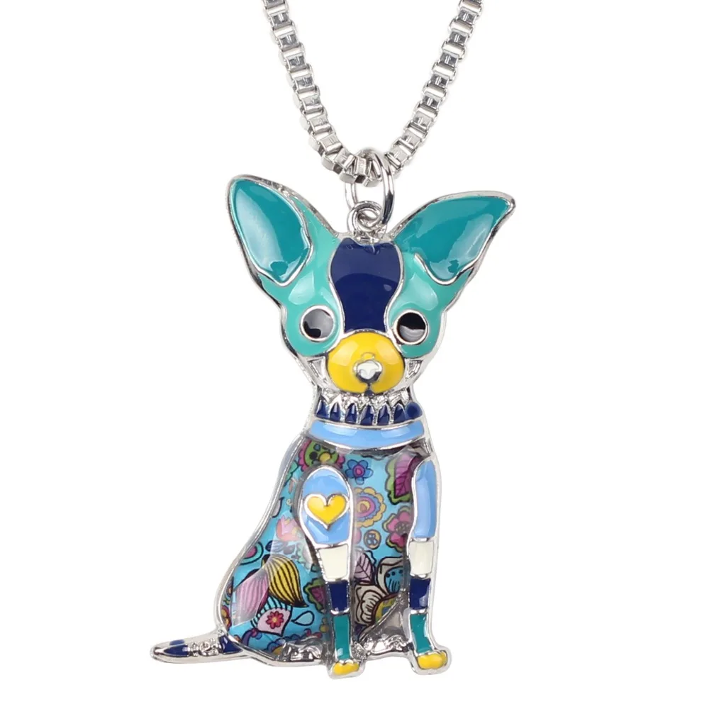 WEVENI Statement Sitting Chihuahua Dog Necklace Pendants Souvenir Enamel Collar Chain New Fashion Animal Jewelry For Women