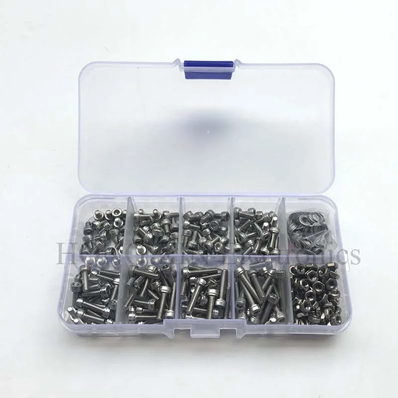 

320pcs/set M2 M2.5 M3 304 Stainless Steel Hexagon Socket Head Cap Screws Hex Bolts Nut Screw Set Assortment Kit