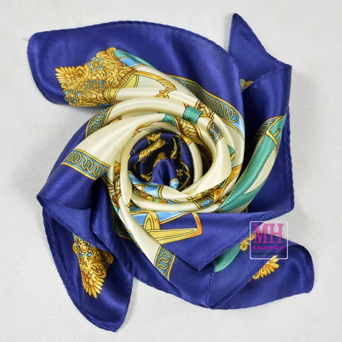 Hot Sale Women Small Silk Scarf Printed Fashion Chain Pattern Dark Blue Square 100% Silk Scarves Europe America Style Scarf