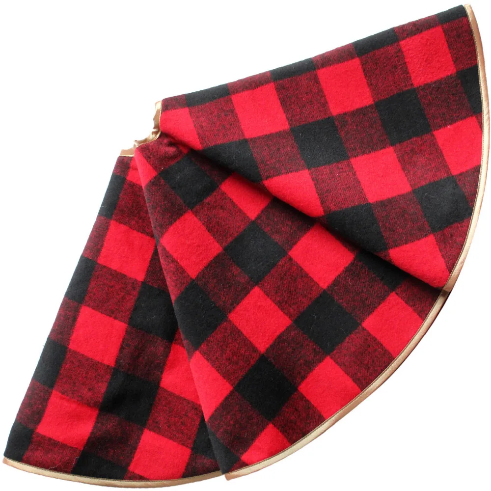 Checked Christmas Tree Skirt, 48 Inch Double Layers Red and Black Plaid Buffalo Deco for Holiday Party Tree Mat Xmas Ornaments