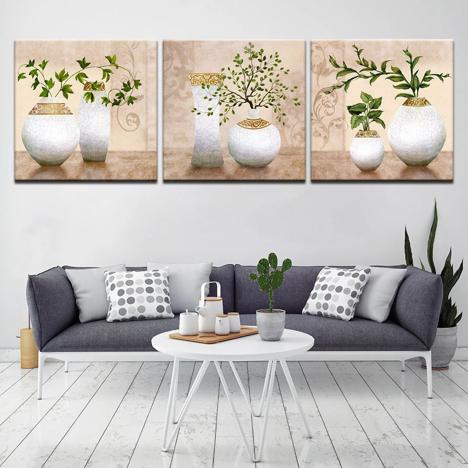 Framework Rich tree in vase wall art canvas modern Modular 3 panel wall Poster Nordic Canvas painting for Living Room Home Decor