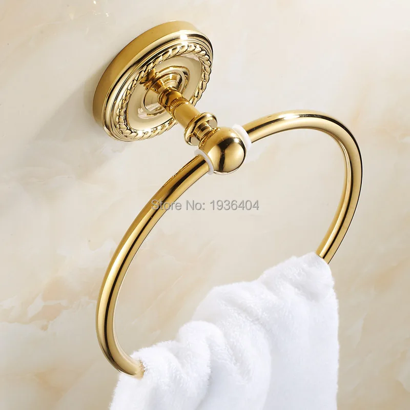 Golden Finished Towel Ring Bathroom Accessories Towel Holder Copper Wall Mounted Towel Rack R503