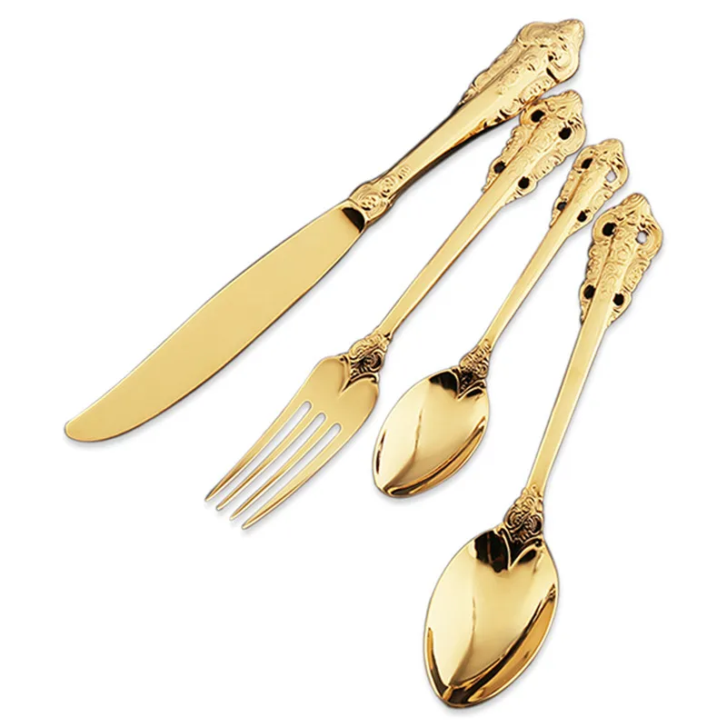 

Golden Silverware Dinnerware Sets Wedding Travel Gift Cutlery Stainless Steel Dinner Knife Fork Spoon Drop Shipping