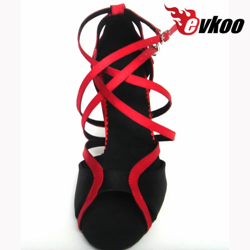 Evkoodance-Chaussures de breven Satin Professionnel Rouge et Noir, Talon de 7 cm, Taille Personnalisée US 4-12, Salsa pour Femme Evkoo-502