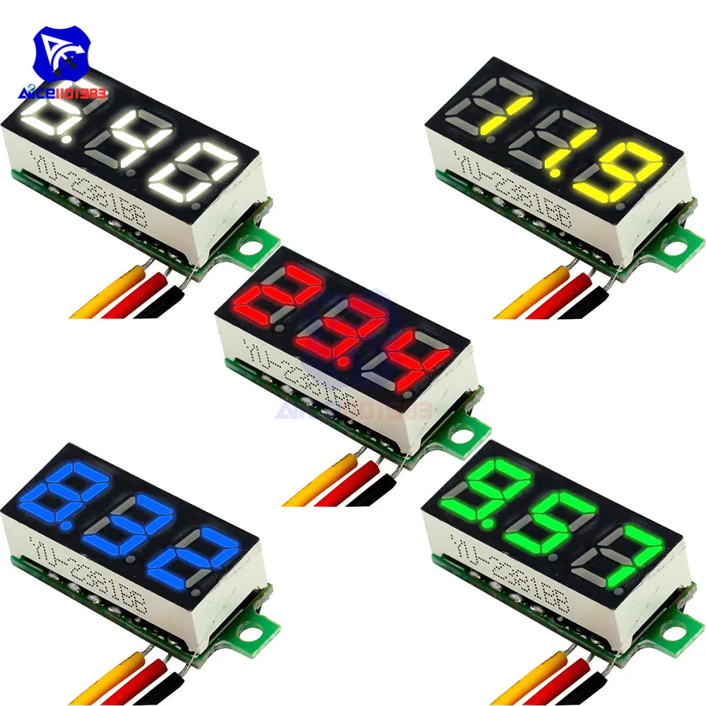 5 Color Available Mini LED Digital Voltmeter DC 4-30V 0.28 Inch 3 Wire DC 0-100V Volt Voltage Meter Gauge Tester LED Display