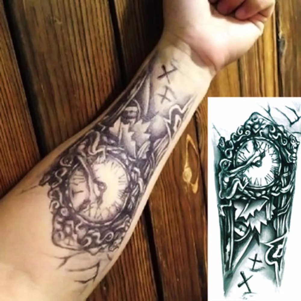 Faux tatouage temporaire 3D pour hommes, grandes manches imperméables, conversion de tatouages, autocollants flash transférables