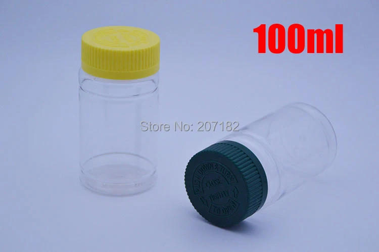 

20pcs 100ml Clear Child-proof PET Bottles,Capsules/Pills/Powder/Vitamin Plastic Bottles with Green/Yellow Colors Screwing Lids