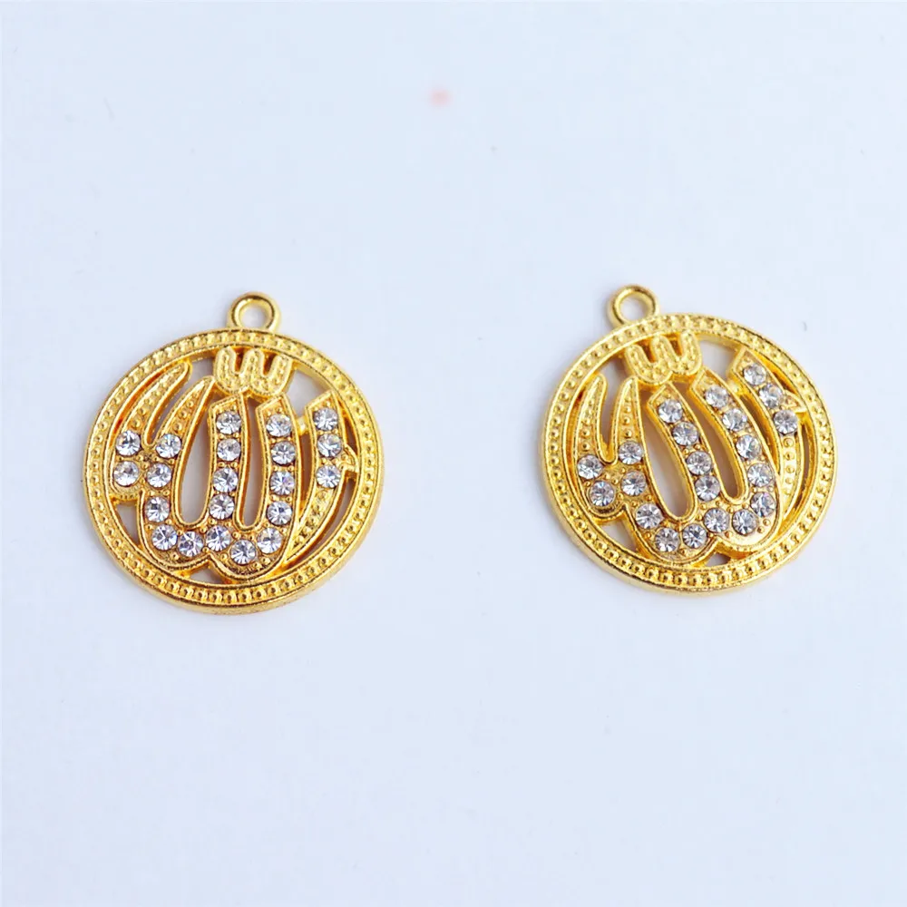 Wholesale Rhinestone Islamic Allah Religious Muslim Round Charm Pendant Accessories  50pcs/lot