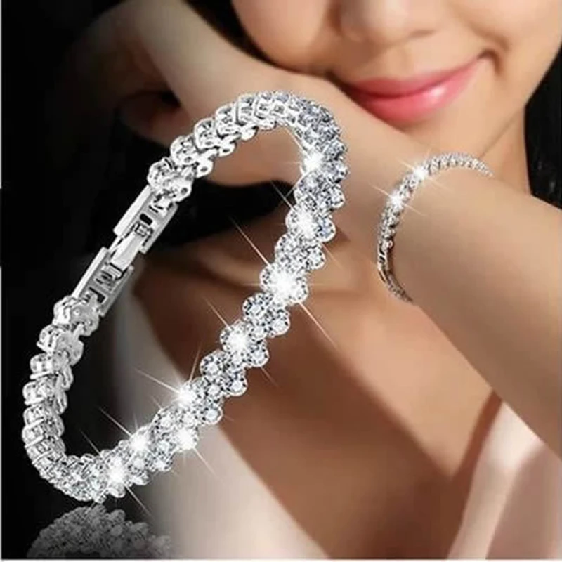 Women Silver Color Lucky Bracelet Female Blue Crystal Heart Charm Pulseras Bracelet Bridal Wedding Engagement Fine Jewelry Gift