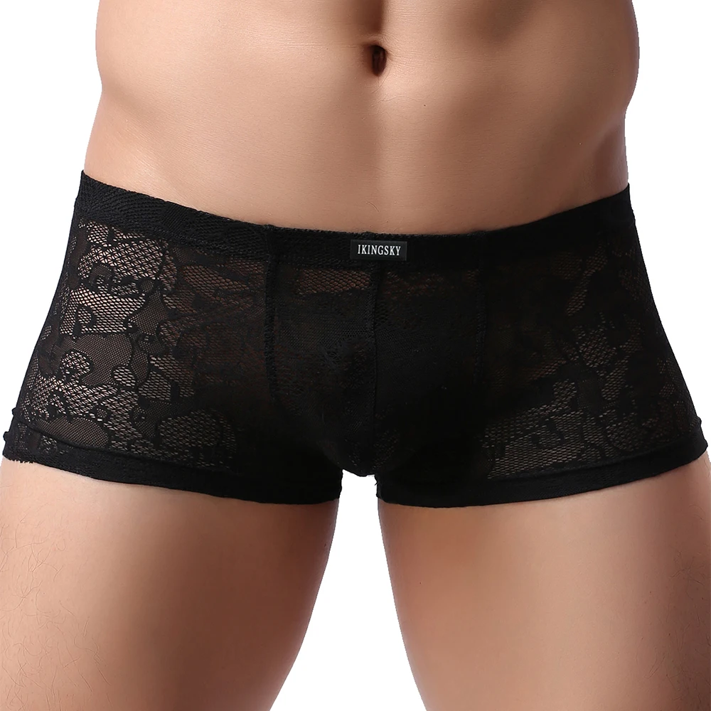 Men\'s Sexy Boxer Underwear Soft Low Rise Pouch Under Panties Mens Lace Trunk