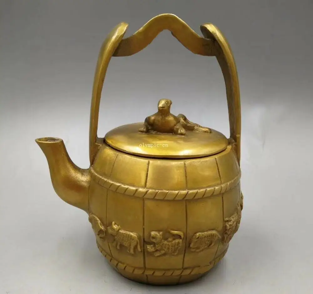 copper brass carved auspicious animal twelve chinese zodiac signs teapot pot