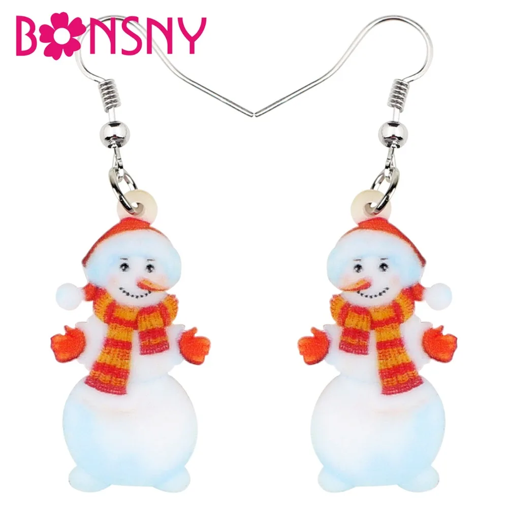 Bonsny Acrylic Christmas Cartoon Scarf Snowman Earrings Drop Dangle Xmas Gift Jewelry For Women Girls Charms Accessories Brincos