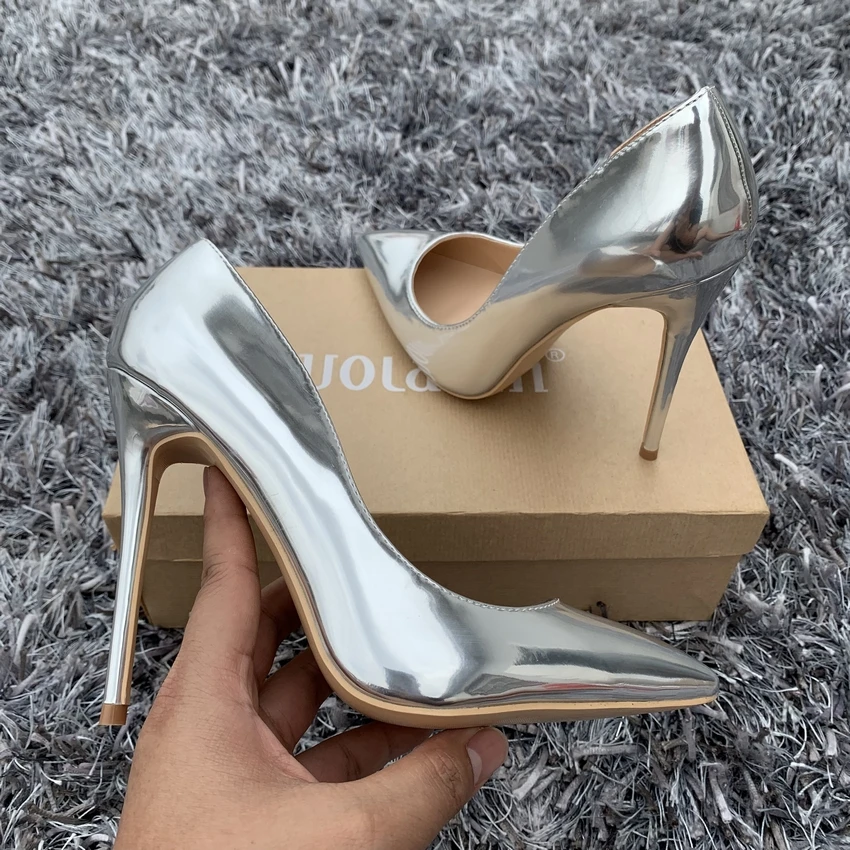 Solid Silver Women Pointy Toe High Heels 8/10/12cm Fashion Slip On Stilettos Ladies Formal Dress Shoes Customize Pumps