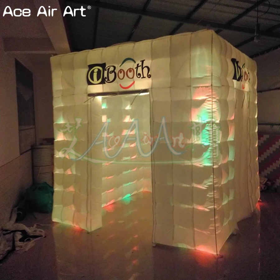 

White Inflatable Photo Booth Closure with fordable Door Covers and LED Lighting for Party Decoration