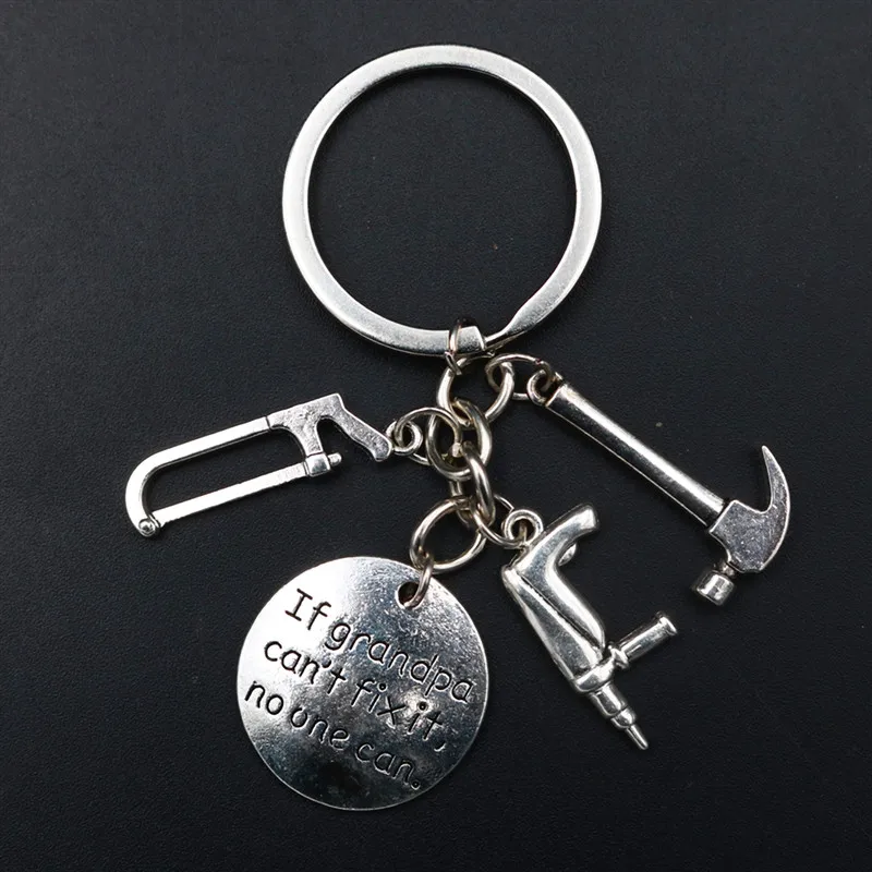 1pc If Grandpa Can Not Fix It No One Can Charm Hand Saw Hammers Electric Drill Keyring DIY Jewelry Crafts Keychain K1731