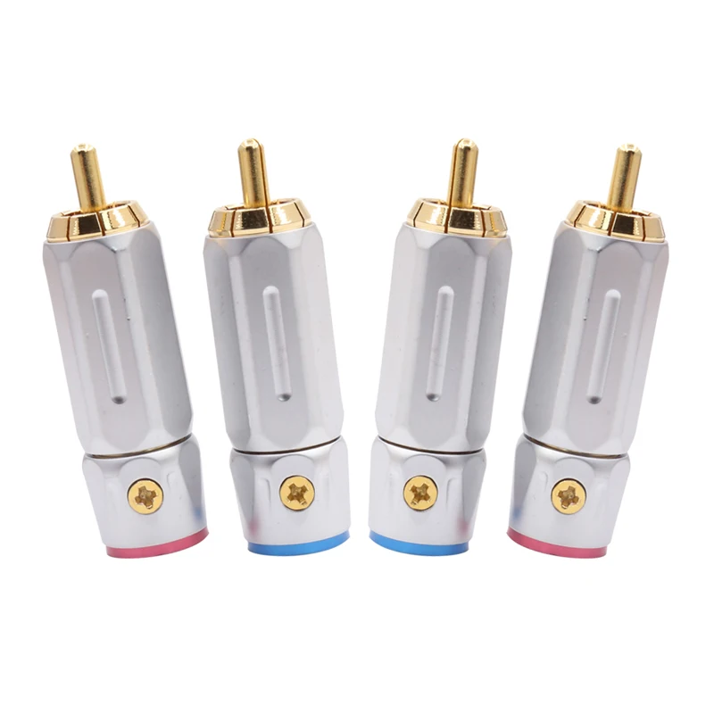 4/8pcs R1756 Gold plated RCA Plug 8mm Self Locking RCA Jack Male Connector with The metal spring