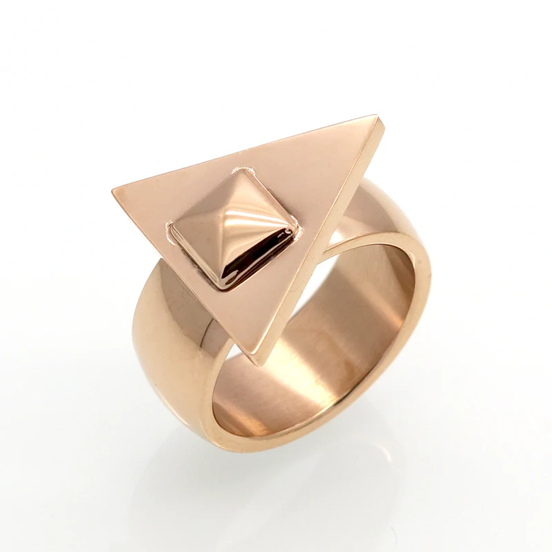 BORASI Unisex Triangle Stainless Steel Punk Finger Rings For Women Rose Gold Color Convex Nail Female Ring anillos bijox