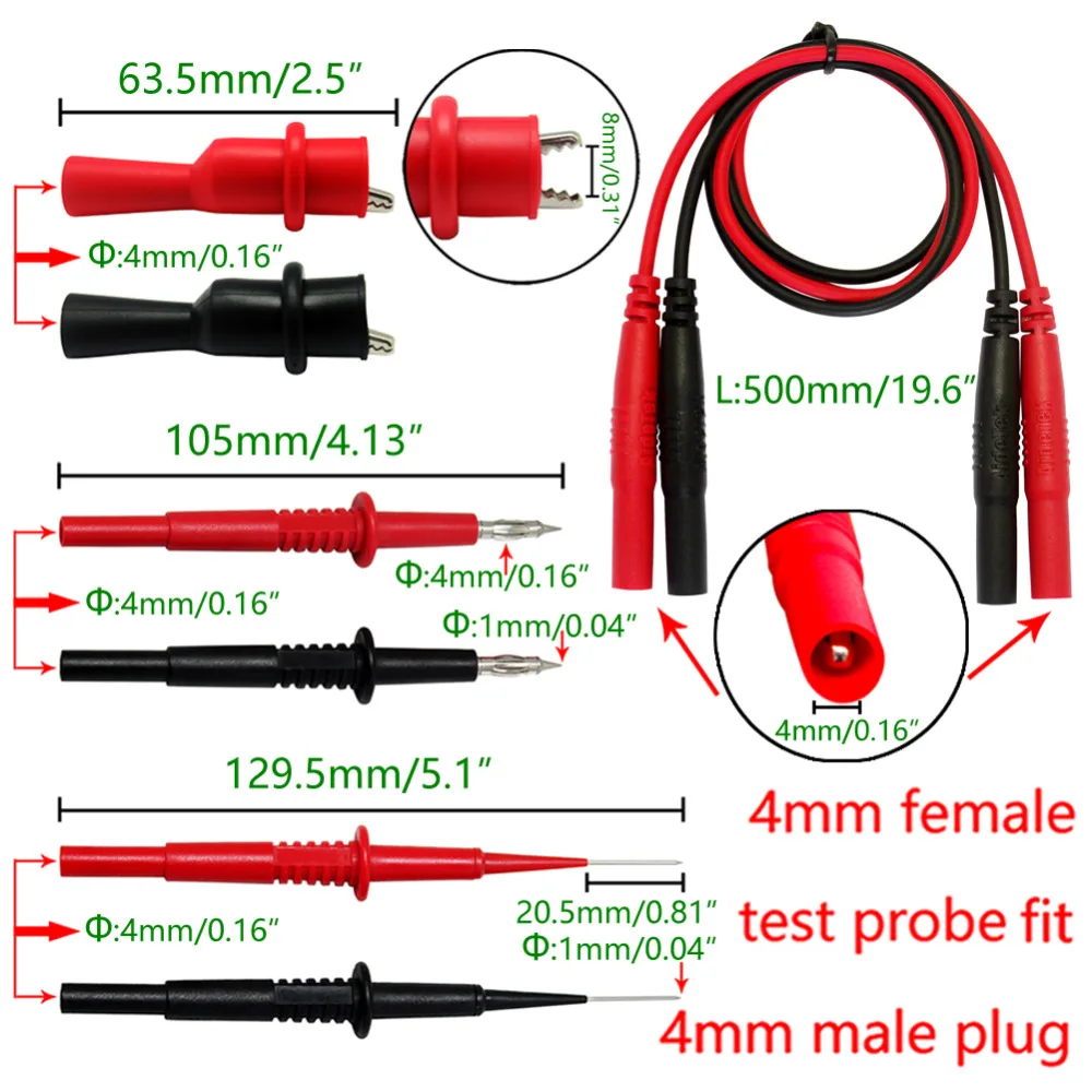 AideTek needle tipped tipTL809 leads set for multimeter ten alligator clips with removable insulator Test Lead Kit 10TLP20161