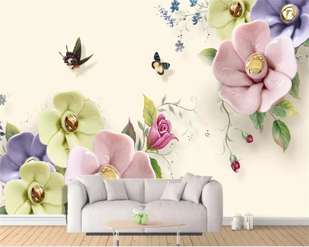 

beibehang Custom wallpaper mural Stylish flowers butterfly TV background wall 3d wallpaper for living room decoration painting