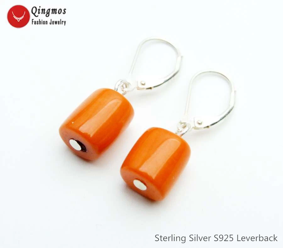 Qingmos Fashion 10-11mm Orange Natural Knobble Coral Earring for Woman with Leverback Earring Dangle Earring ear746