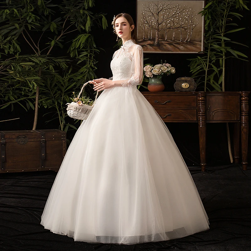 2024 Halter Half Sleeve Wedding Dress Ball Gown Princess Simple And Elegant Civil Wedding Dress Customized 