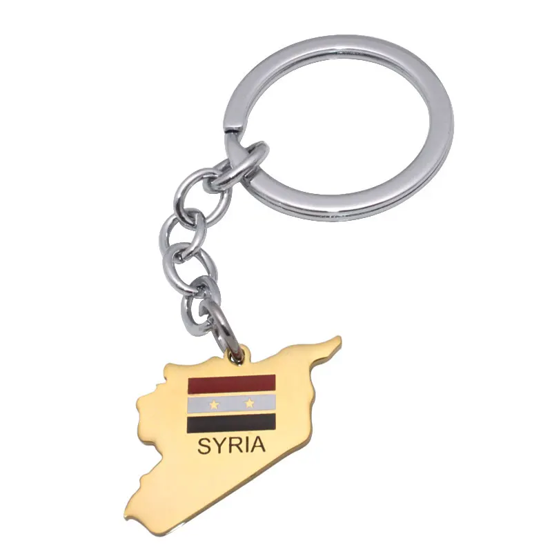 zkd Syria map Syria flag Key Chains stainless steel ring key for men women