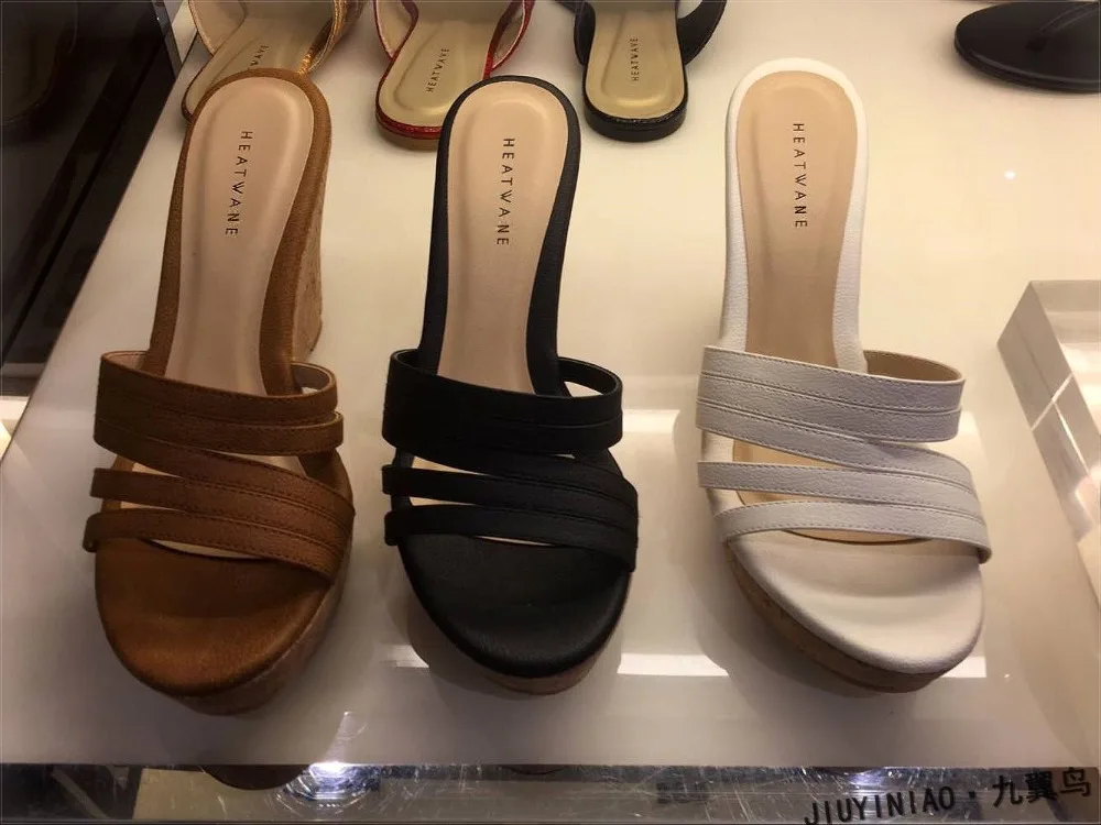 2019 Women Slippers Summer Slides Wedges Slippers Woman Platform Slides Fashion Wood High Heel 9cm Beach Shoes Mules Sandalias