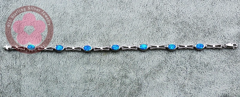 JLB085  Real 925 Sterling Silver Bracelets Blue Opal Fine Jewelry Trendy Women Charm Bracelets Precious Christmas Gift