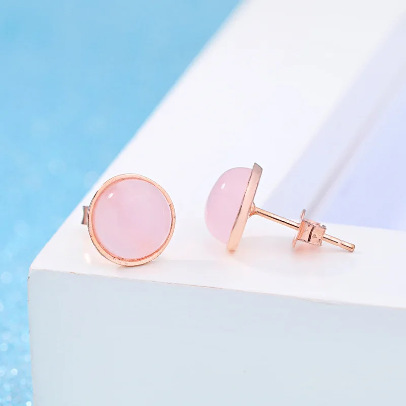 100% 925 sterling silver hot sell natural pink opal stone ladies\'stud earrings wholesale jewelry birthday gift drop shipping