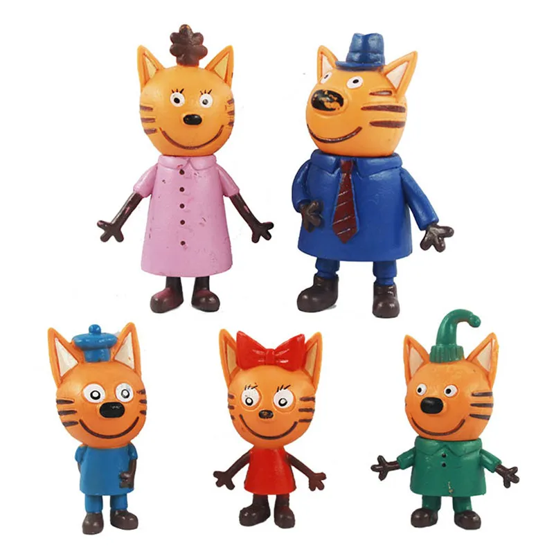 5pcs/bag 6-8cm Russian Cartoon Anime Kid-e-cats Action Figure Cake Figurine Baking Decor Three Little Kittens Model Cat Kids Toy