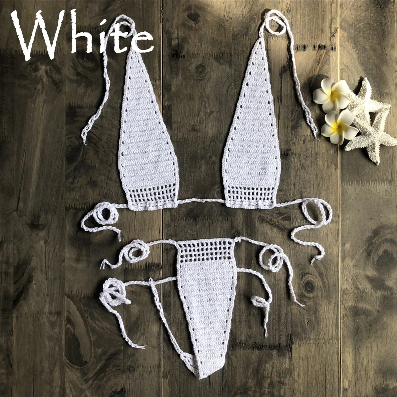 Women Sexy Micro Mini Bikini Crochet Thong Underwear G-String Bra Swimwear Sleepwear High Quality Swimwear 2019 Hot Sale