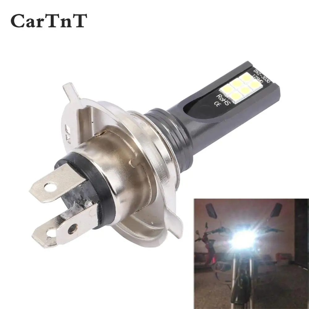 CarTnT Led Motorcycle Headlight H4 Hi/Lo Bulb All-In-One Scooter Motorcycle Accessories LED Motorbike 12w 12v 6500K Moto Lights