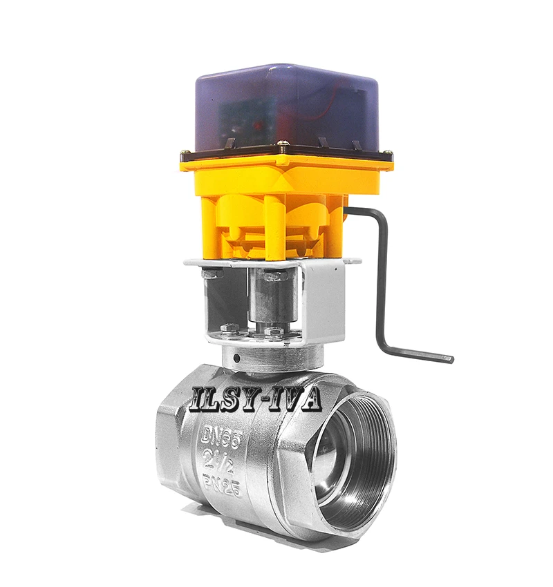 DN65 hand integrated two-way DC12V/24V electric ball valve with CR03/CR04 control