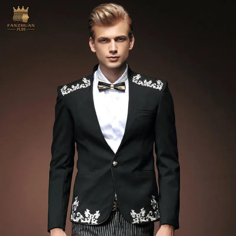 

fanzhuan Free Shipping New fashion men long sleeved slim black casual suit jacket single Western banquet blazer 0005 On Sale man