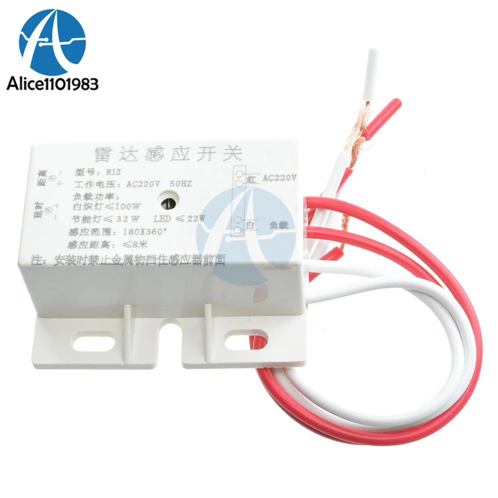 AC 220V 50Hz Delay Human Body Motion Detector Microwave Radar Sensor Switch Module Security Adjustable Range 4-8M Time 10-70S