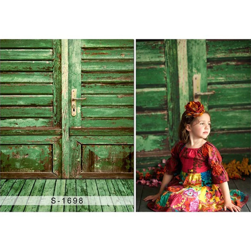 

Green Painted Wooden Door Vintage Backdrop Photography Newborn Baby Shower Props Kids Children Girl Photo Backgrounds Wood Floor