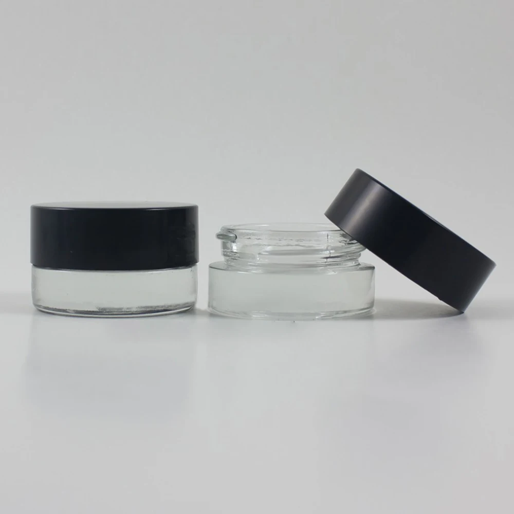 

30pcs 5g clear glass cream jar with black plastic lid, 5 gram cosmetic jar,packing for sample , 5g mini glass eye cream bottle