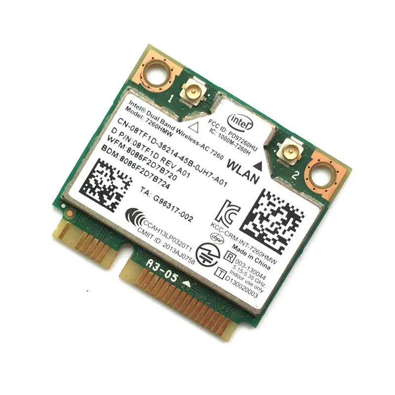 New Dual Band Wireless-AC 7260 Intel 7260HMW 7260AC 2.4G/5Ghz 802.11ac MINI PCI-E 2x2 WiFi Card + Bluetooth 4.0 Wlan Adapter