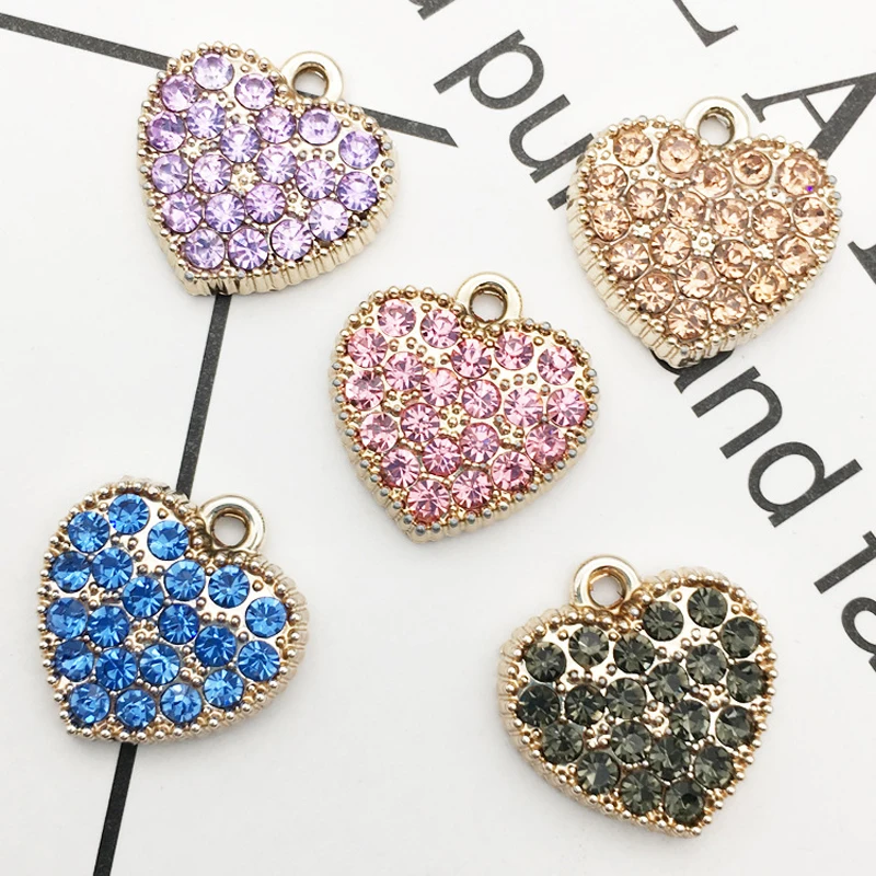 Pendentifs en forme de cœur avec strass, 10 pièces, accessoires de bijoux, breloques d'amour colorées, pour boucles d'oreilles, bricolage, artisanat fait à la main, YZ046