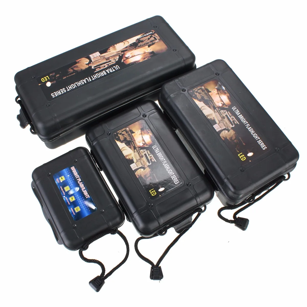 S M L XLBlack size Black Plastic Flashight Tool Storage Case Box For 18650 14500 LED Flashlight For Outdooors Camping Hiking